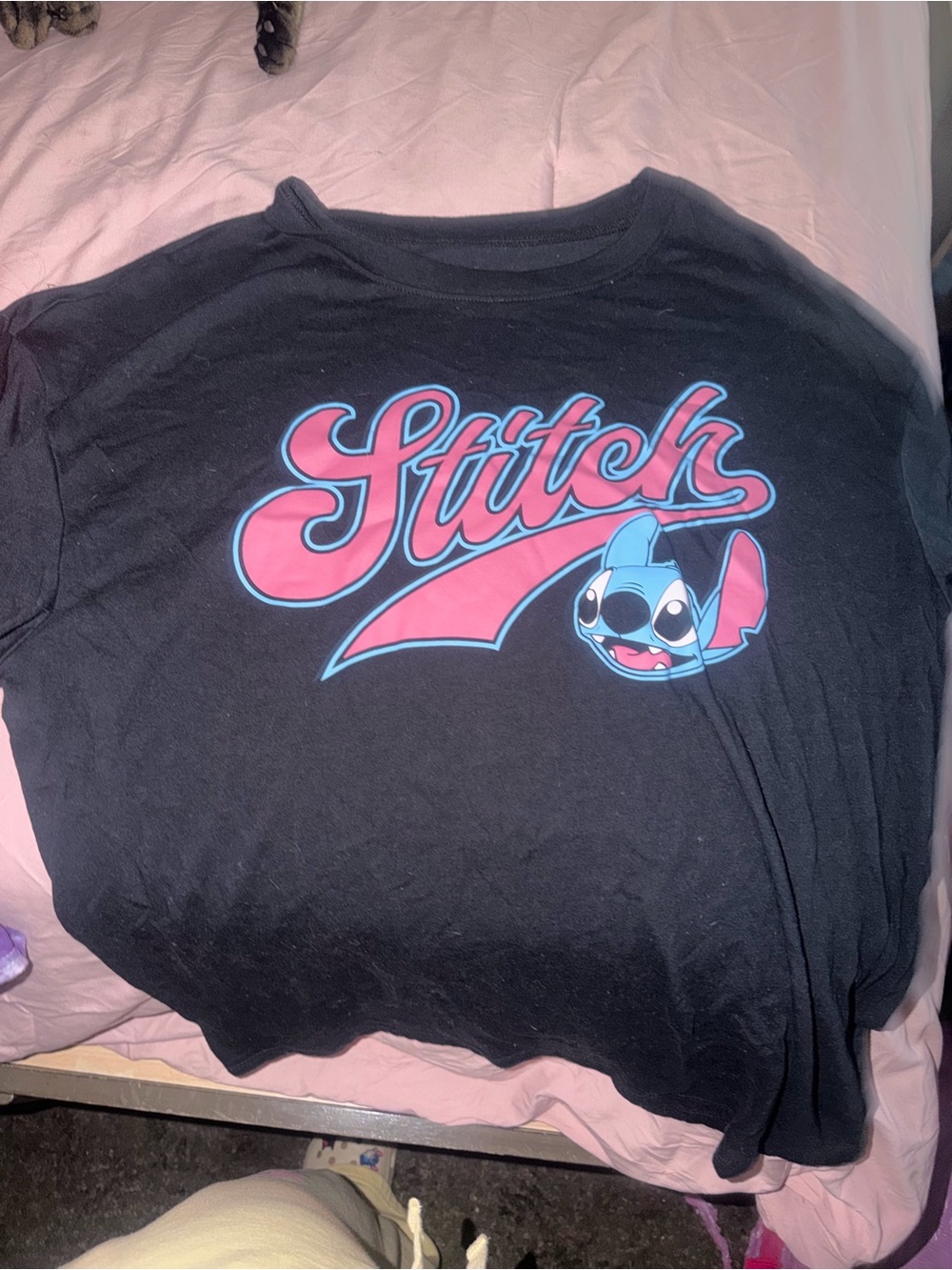 Stitch Graphic Tee - Black with Pink & Blue Logo
